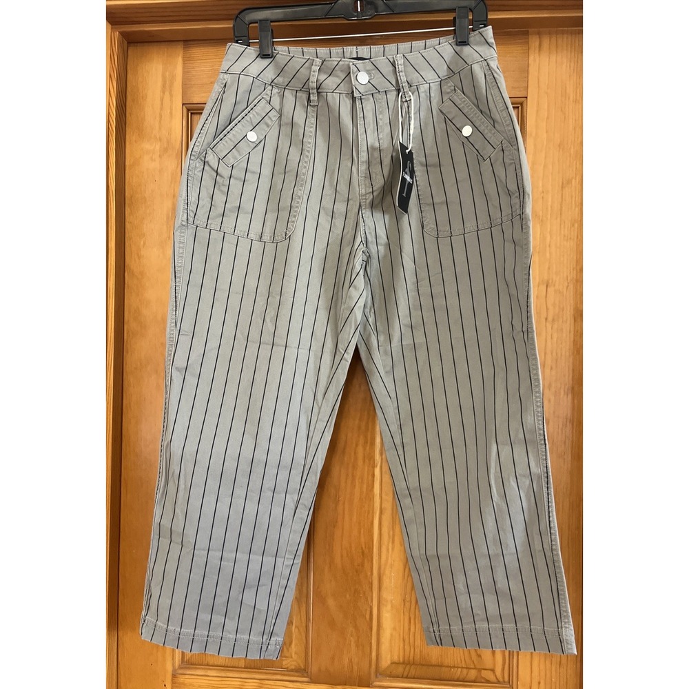 Flamingals Women's Striped Capris Pants Gray/Black Sz Large